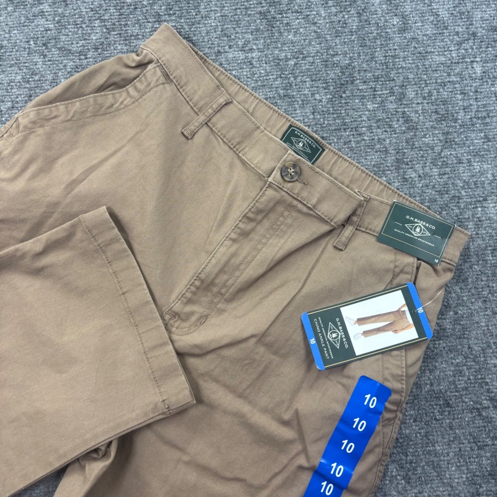 G.H. Bass Chino Ankle Pant 10 Khaki Brown Stretch Elastic Back NWT Women's